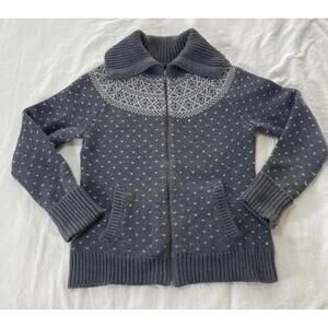 Talbots zip cardigan grey fair isle Medium Cabincore Grandpa core Cottagecore
